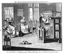 Stocking frame workshop, 1750. Artist: Unknown