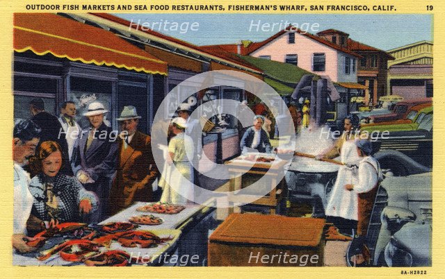 Fish market and seafood restaurants, Fisherman's Wharf, San Francisco, California, USA, 1938. Artist: Unknown