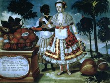 Lady master with her ??slave , oil painting by Vicente Albán, 1783.