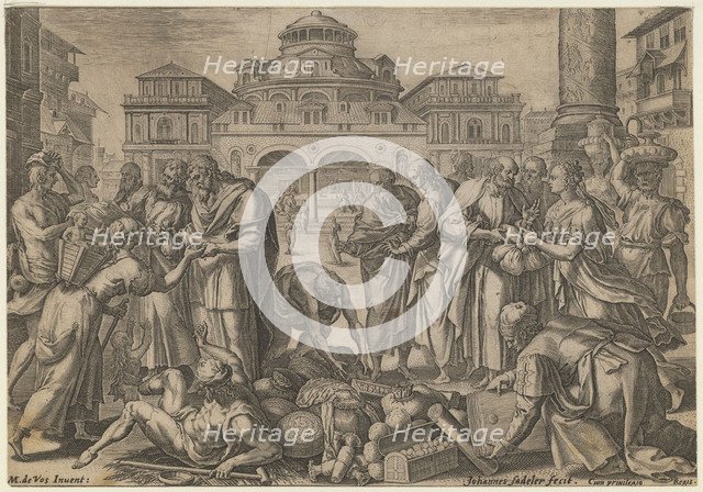 The Apostles Distribute the Money to those in Need, ca. 1600. Artist: Sadeler, Jan (Johannes), the Elder (1550-1600)