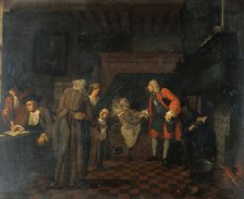 Interior with a medical practitioner attending to a sick man in the presence of other figures, 1751. Creator: Jan Josef Horemans I.
