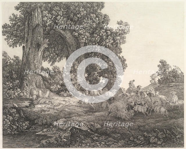 Ideal Landscape with Sleeping Shepherd and Sheep.n.d. Creator: Heinrich Theodor Wehle.