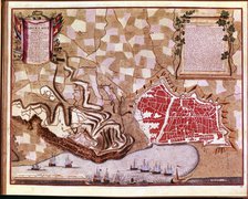 Map of the city of Barcelona in 1706, during the siege of the French fleet to coincide with the c…