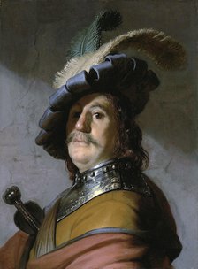 Bust of a man in a gorget and a feathered beret, 1627. Artist: Rembrandt van Rhijn (1606-1669)