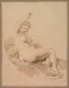 Female Nude Reclining with Arm Raised, c.1665. Creator: Aert de Gelder.