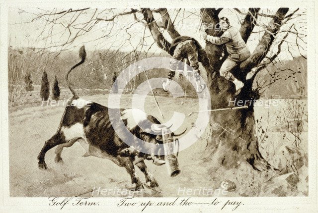 'Two up and the ... to pay', humorous scene on a golf course. Artist: Unknown