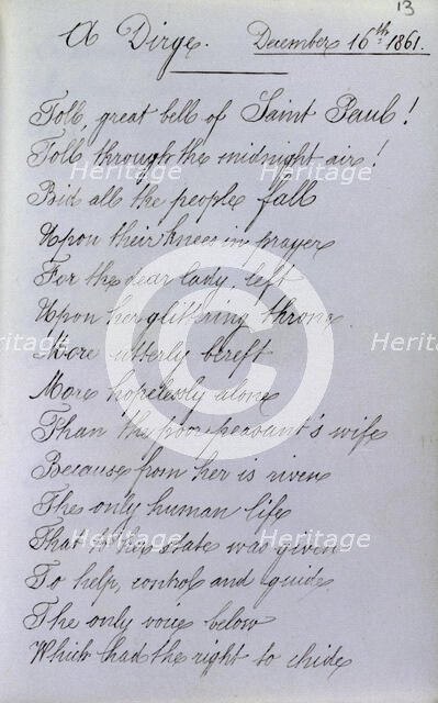 A Dirge, page from Queen Victoria's Album Consolatium, 16 December, 1861.  Creator: Unknown.