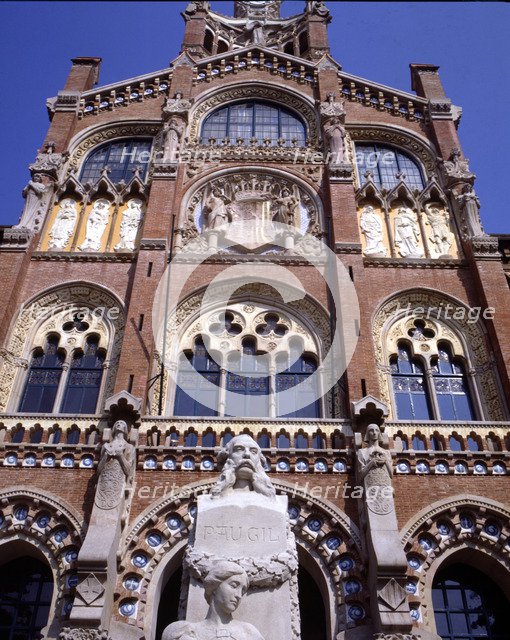Detail of the façade of the Hospital Santa Creu i Sant Pau, designed by modernist architect Lluis…