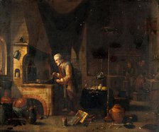 An alchemist in his laboratory, c1680s. Creator: Follower of David Teniers II.
