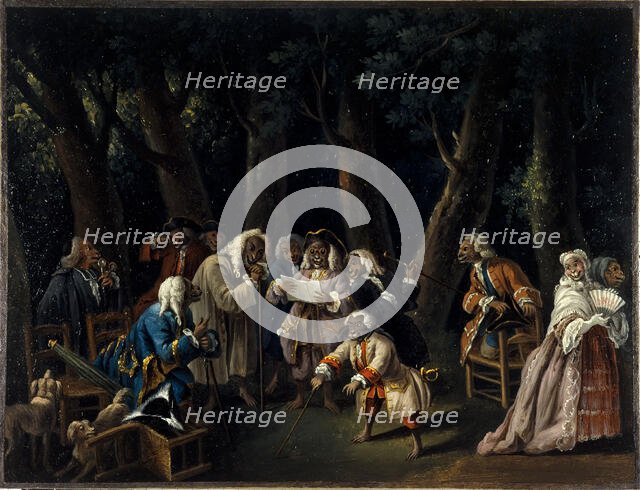 Council of monkeys or politicians in the Tuileries Garden, c1740. Creator: Unknown.