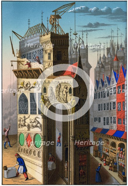 Building construction, France, 15th century (1849).Artist: Franz Kellerhoven