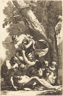 Drunken Silenus Supported by Two Fauns, 1650s. Creator: Michel Dorigny.