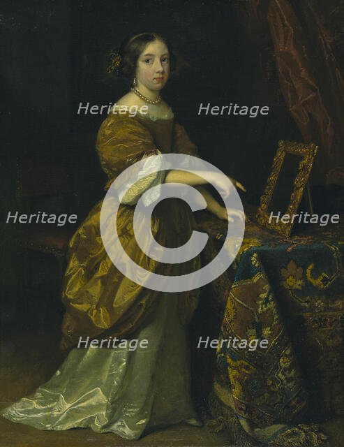 Girl Standing before a Mirror, 1668. Creator: Gaspar Netscher.