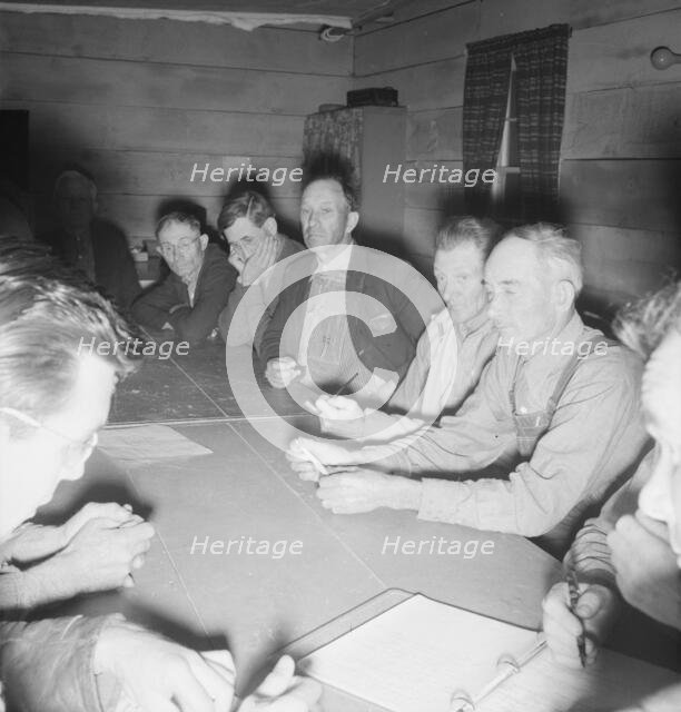 Meeting of the camp council, FSA camp, Farmersville, California, 1939. Creator: Dorothea Lange.