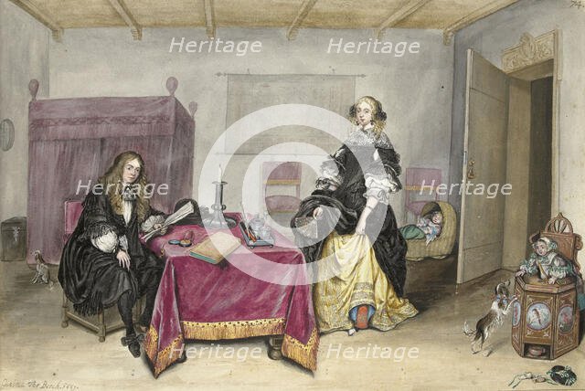 Sijbrant Schellinger and Jenneken ter Borch with two children in an interior, 1669. Creator: Gesina ter Borch.