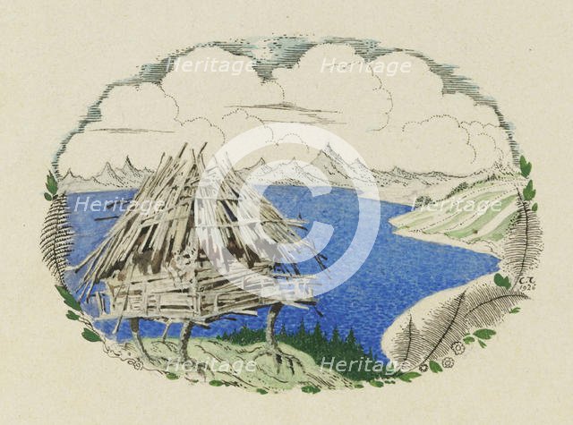 The Hut on Chicken Legs. Illustration to the poem Ruslan and Lyudmila by A. Pushkin, 1921-1926. Creator: Chekhonin, Sergei Vasilievich (1878-1936).