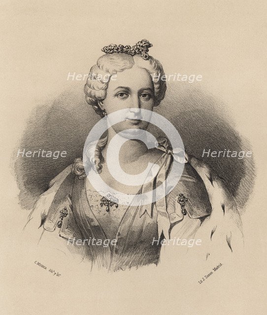 Dona Elizabeth Farnese (1692-1766), second wife of Philip V, Queen of Spain from 1714-1746, engra…