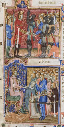 Investiture of knight by King Louis I of Naples, 1353-1354. Creator: Orimina, Cristoforo (active 1335-1360)