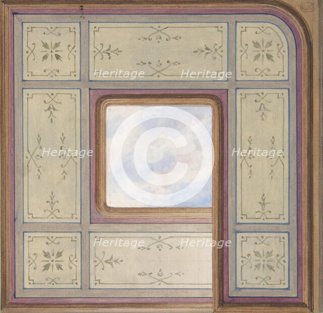 Design for the decoration of a ceiling with a central panel of painted clouds, 1830-97. Creators: Jules-Edmond-Charles Lachaise, Eugène-Pierre Gourdet.
