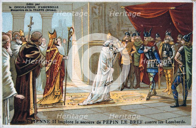 Pope Stephen II pleads for the safety of Pepin the Short from the Lombards, c750 AD, (19th century). Artist: Unknown
