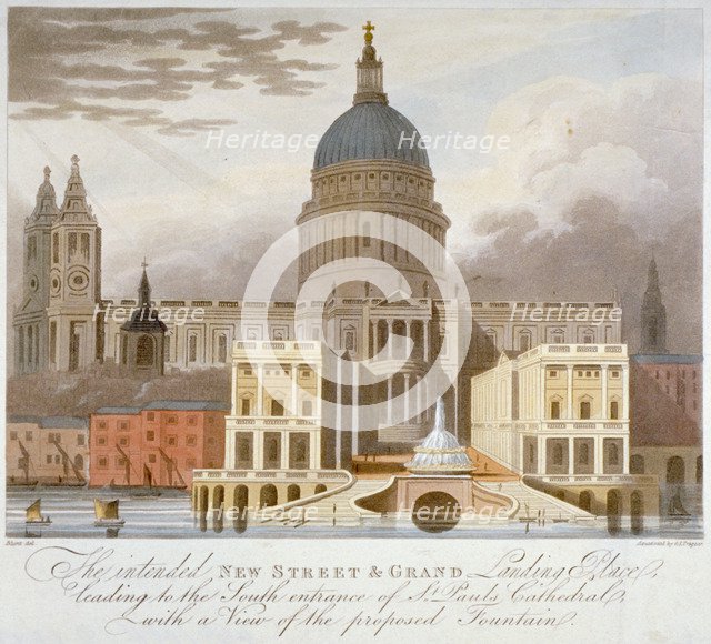 Proposed riverfront access to St Paul's Cathedral, City of London, 1826. Artist: GS Tregear