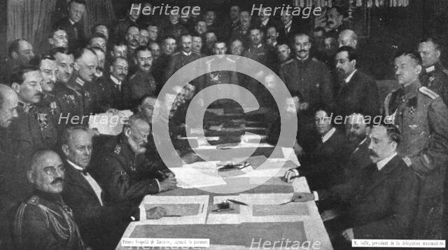 Dissolution of the Eastern Front; Signing the armistice of Brest-Litovsk.., 1917. Creator: Unknown.