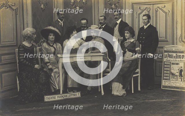 Actors performing French theatre at a prisoner of war camp in Cottbus, (between 1910 and 1919?). Creator: Unknown.
