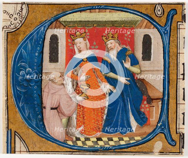 Nehemiah before King Artaxerxes, initial ‘C’ from a Bible, about 1430. Creator: Masters of Zweder van Culemborg.
