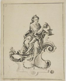 Woman Seated on Rococo Scroll, n.d. Creator: Unknown.