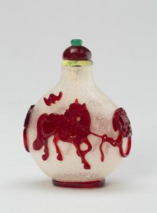 Snuff Bottle with Saddled and Bridled Horses Tethered to Mock Ring Handles, Qing dynasty, 1760-1810. Creator: Unknown.