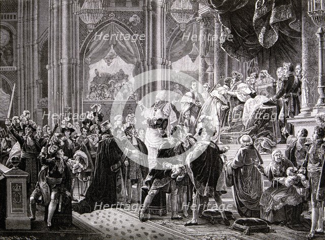 Carlos X (1757-1836), King of France, consecration ceremony in 1825, engraving of  the National L…