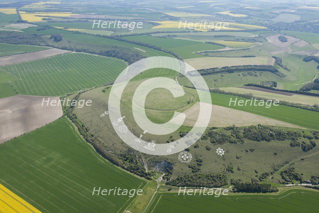 Chalk military badges and Chisenbury Camp univallate hillfort, Fovant Down, Wiltshire, 2015. Creator: Historic England Staff Photographer.