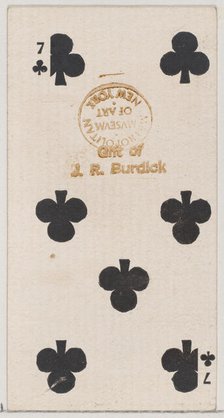 Seven Clubs (black), from the Playing Cards series (N84) for Duke brand cigarettes, 1888., 1888. Creator: Unknown.
