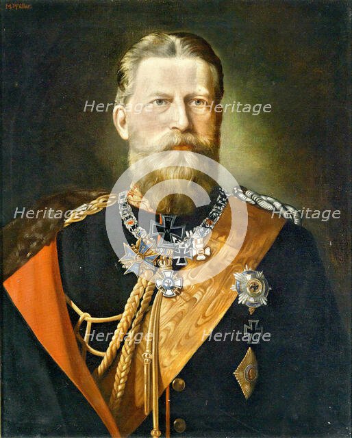 Portrait of Emperor Frederick III (1831-1888), King of Prussia in field marshal uniform, c 1888. Creator: Pfüller, Minna (1824-1907).