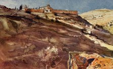 'Jerusalem. - South Wall of the Temple Area, from the Valley of Hinnom, at Sunset', 1902. Creator: John Fulleylove.