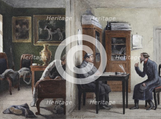 Illustration for the story The Office (from A Sportsman's Sketches) by Ivan Turgenev, 1880s.