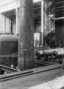 Navy Yard, U.S., Washington - 14 Inch Gun; Various Operations in Shrinking Jacket On It, 1917. Creator: Harris & Ewing.