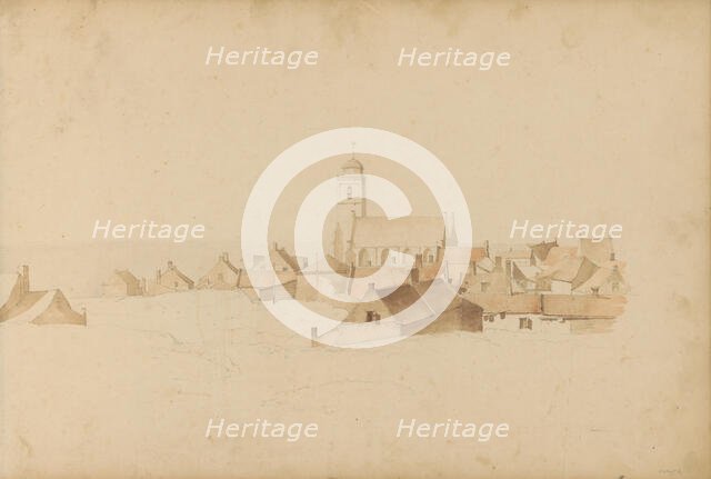 View of Katwijk aan Zee with the Andreaskerk (or Old Church), 1820-1896. Creator: Kasparus Karsen.