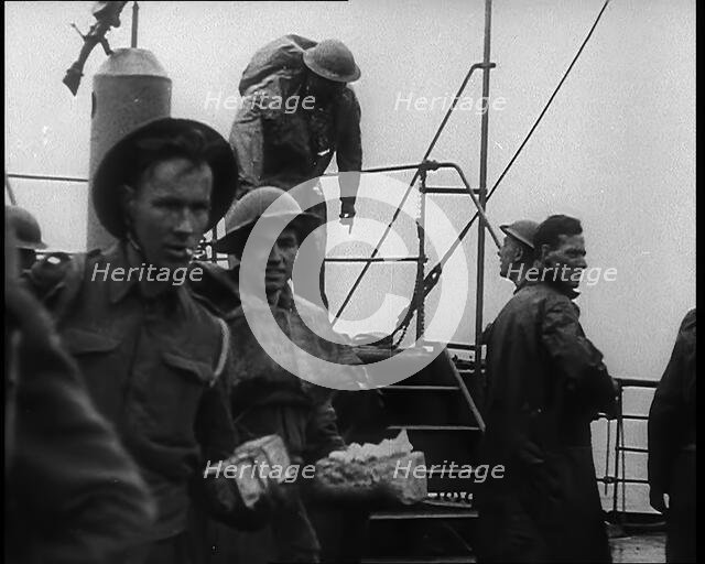 British Soldiers Climbing Aboard Ships at  Dunkirk for the Evacuation, 1940. Creator: British Pathe Ltd.