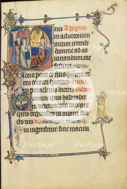 Initial D: Christ before Caiaphas; Initial D: The Virgin Mary with Apostles, about 1300. Creator: Unknown.