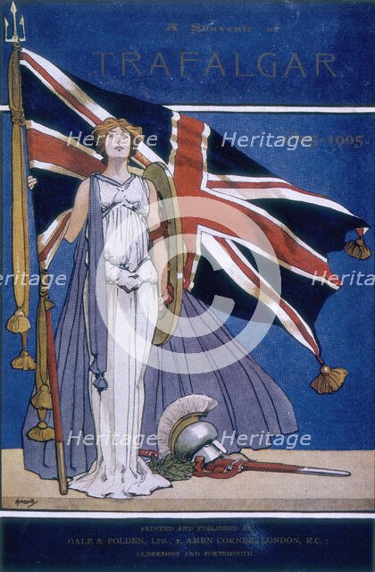 Britannia standing in front of the Union Jack, 1905. Creator: Unknown.