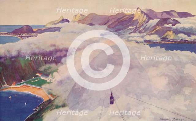 'The Aerial Ropeway Car descending from the Sugar Loaf Mountain', 1914.  Artist: Unknown.