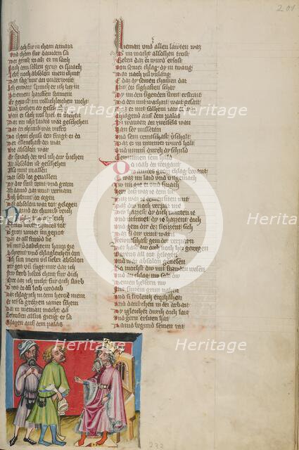 Ahimaaz Brings the Message to David; Weltchronik, about 1400-1410. Creator: Unknown.