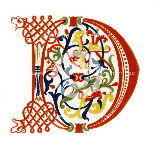 Initial letter 'D', late 12th century, (1843).Artist: Henry Shaw