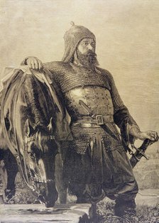 Russian warrior with his horse (Wereschtschagine painting), engraving, 1885.