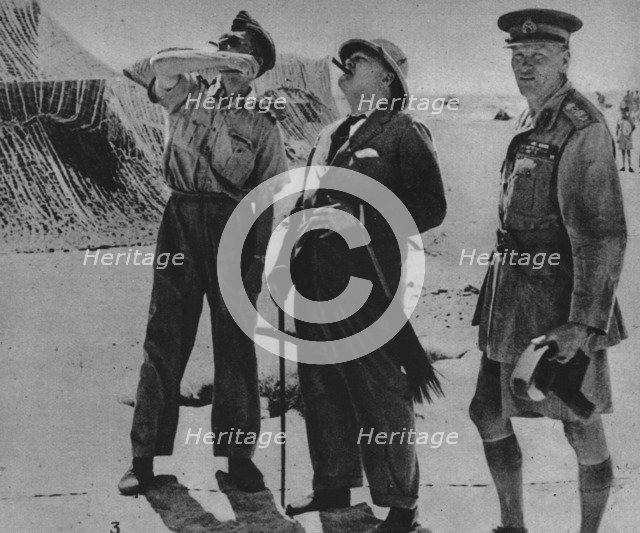 'Mr. Churchill with Sir A. Tedder and Gen. Auchinleck.', 1942. Artist: Unknown.