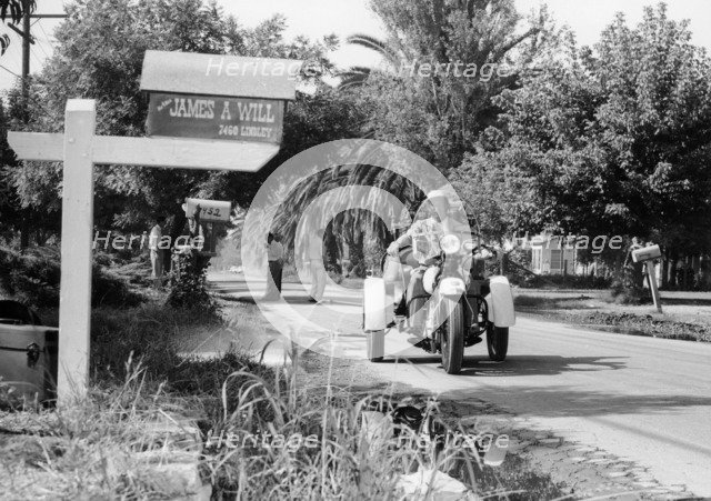 A three wheeled Harley-Davidson police bike, America, 1950s. Artist: Unknown