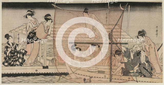 Net Fishing at Night on the Sumida River, c. 1800. Creator: Kitagawa Utamaro (Japanese, 1753?-1806).