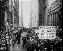 American anti-fascists Marching and Holding Signs, 1933. Creator: British Pathe Ltd.