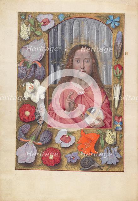 Hours of Queen Isabella the Catholic, Queen of Spain: Fol. 14v, Salvator Mundi, c. 1500. Creator: Master of the First Prayerbook of Maximillian (Flemish, c. 1444-1519); Associates, and.